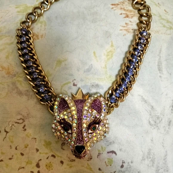Betsy Johnson  Purples Fox with Crown ??? Necklace ✨ Violet Purple Crystal Necklace Flower Crown for Cat Dog  main image 3
